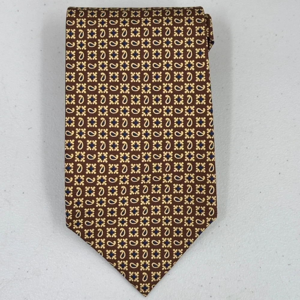 COACH Men's Luxury Paisley Silk Tie 100% Italian Silk hand made Brown Gold